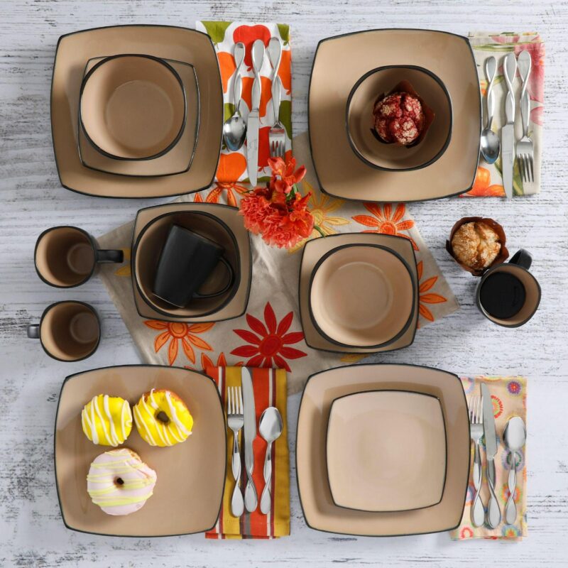 Gibson Soho Lounge Square 16-Piece Dinnerware Set - Taupe - Image 5