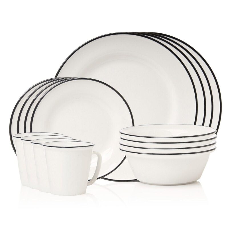 Godinger Silver Bistro Contrast Rim Porcelain 16-Piece Dinnerware Set, Service For 4 - Image 5
