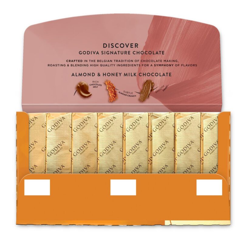 Godiva Signature 12 Pack of 8 Almond and Honey Milk Chocolate Mini Bars - Image 4