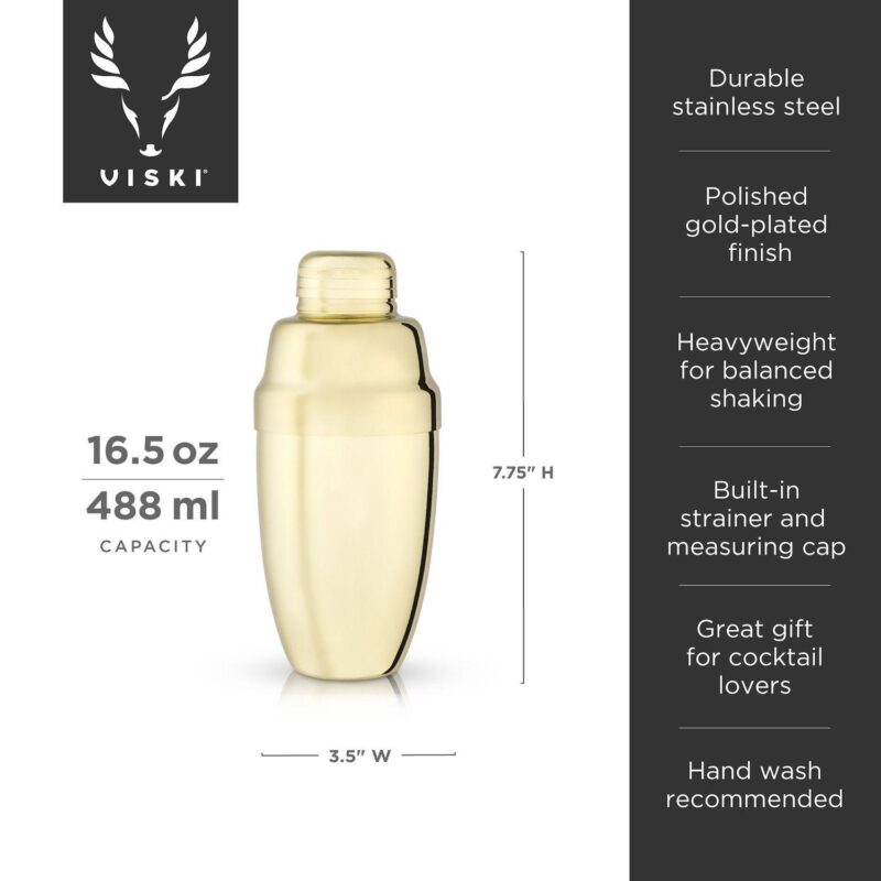 Gold Heavyweight Cocktail Shaker by Viski - Image 4