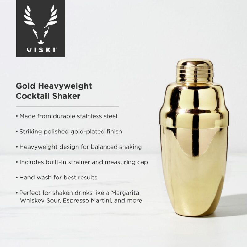 Gold Heavyweight Cocktail Shaker by Viski - Image 3