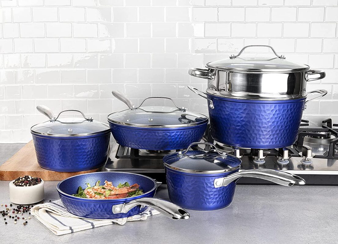 Granitestone Diamond 10 Piece Hammered Coookware Sets Blue - Image 10
