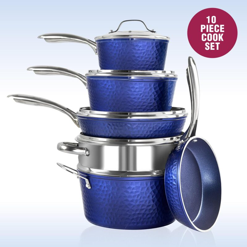 Granitestone Diamond 10 Piece Hammered Coookware Sets Blue - Image 4