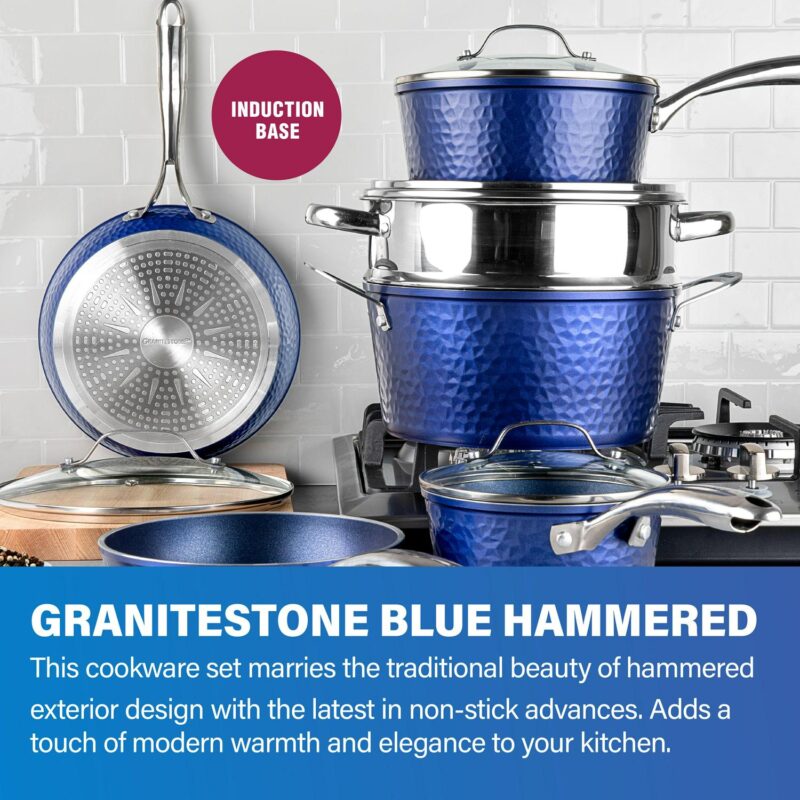 Granitestone Diamond 10 Piece Hammered Coookware Sets Blue - Image 3