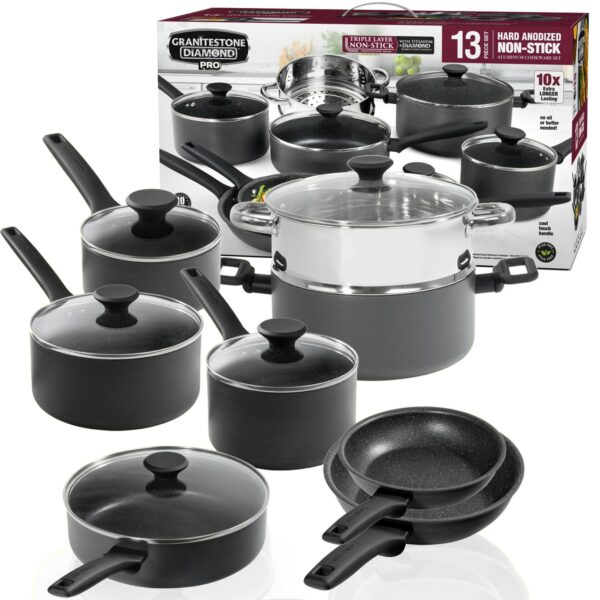 Granitestone Pro Cookware Set Pots and Pans Set 13 Piece Hard Anodized Premium Cookware Set