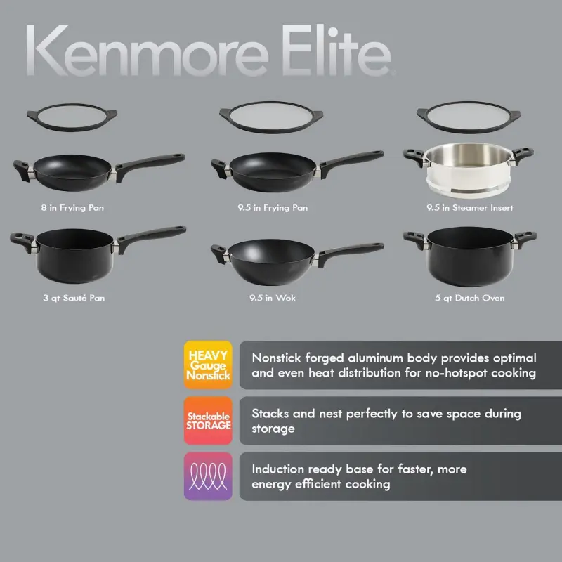 Grayson 9 Piece Nonstick Aluminum Stackable Cookware Set in Black - Image 2