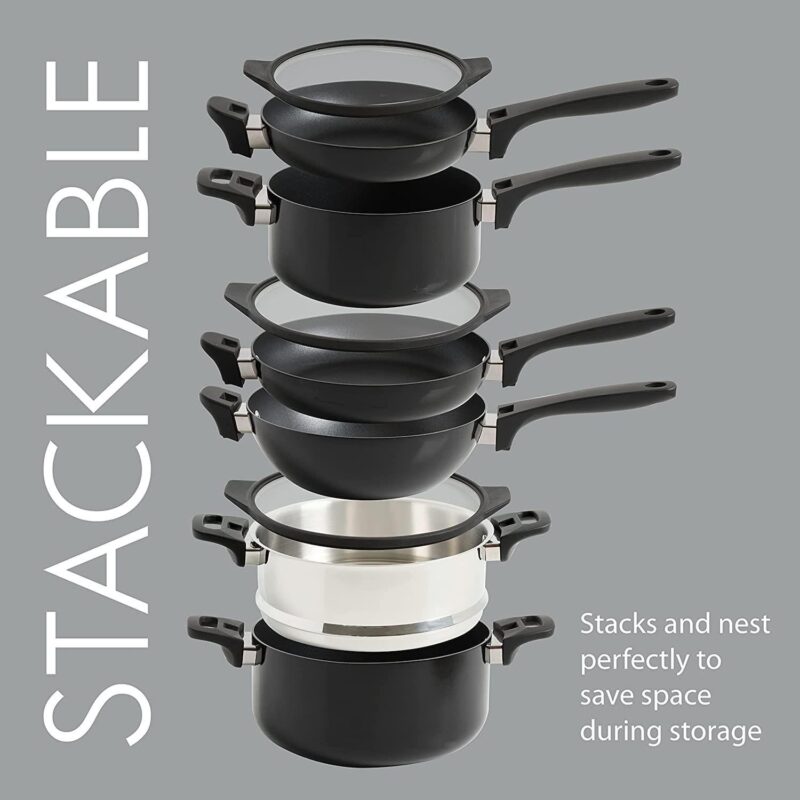 Grayson 9 Piece Nonstick Aluminum Stackable Cookware Set in Black - Image 3