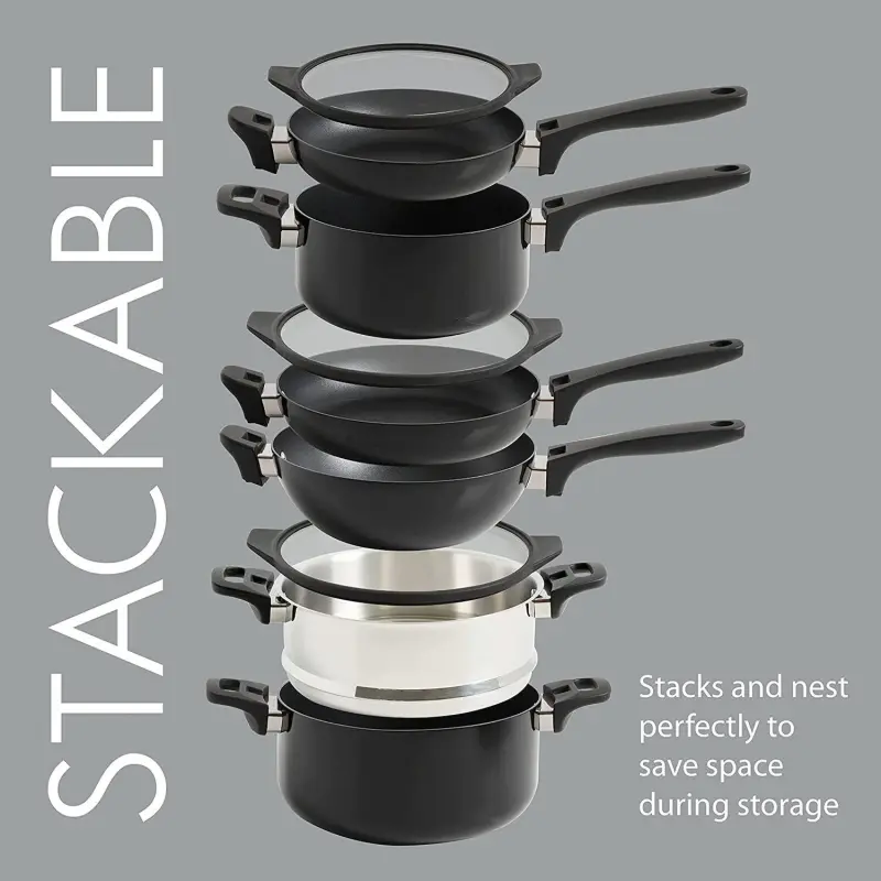 Grayson 9 Piece Nonstick Aluminum Stackable Cookware Set in Black - Image 3