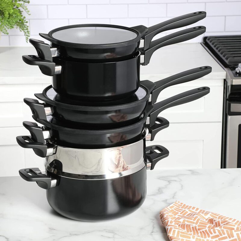 Grayson 9 Piece Nonstick Aluminum Stackable Cookware Set in Black - Image 5
