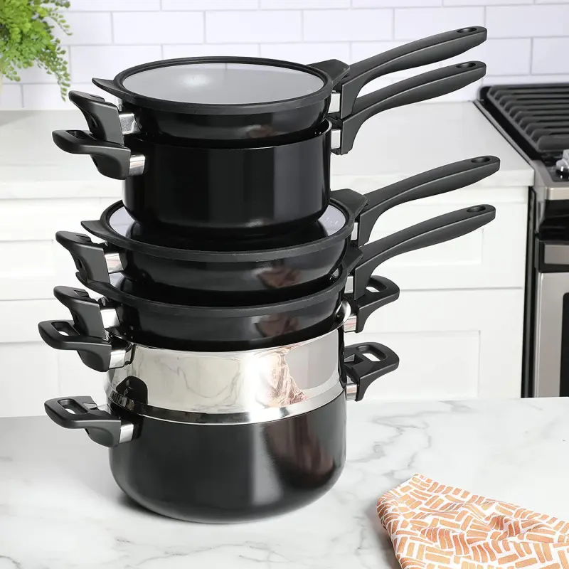 Grayson 9 Piece Nonstick Aluminum Stackable Cookware Set in Black - Image 5