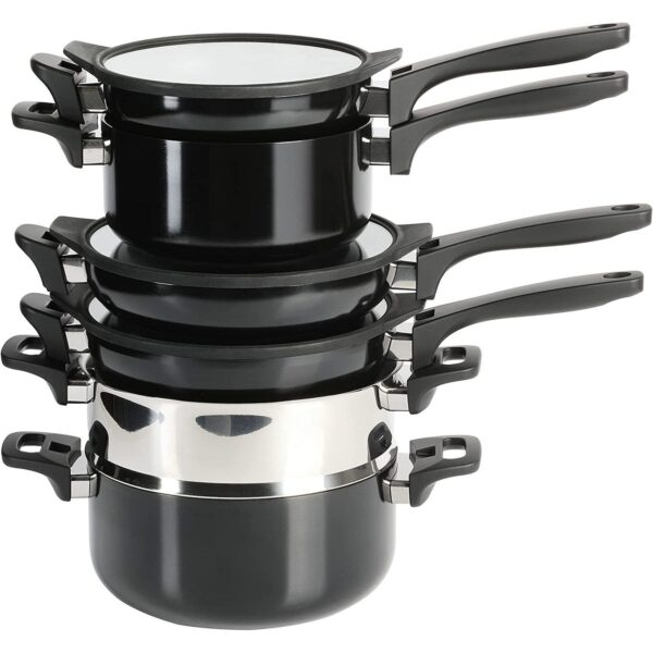 Grayson 9 Piece Nonstick Aluminum Stackable Cookware Set in Black