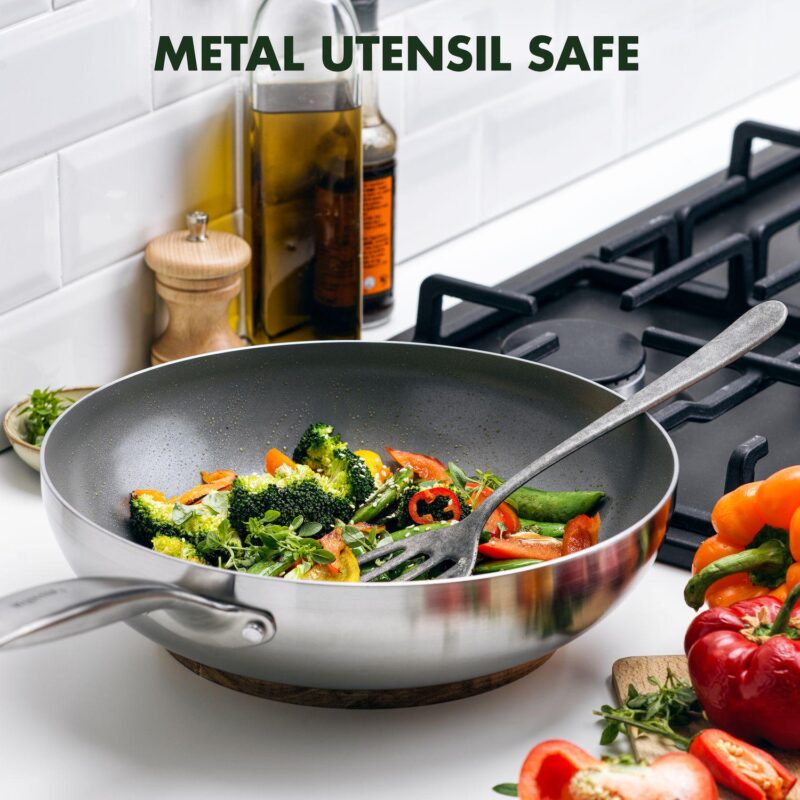 GreenPan Chatham Tri-Ply Stainless Steel Healthy Ceramic Nonstick Wok Pan - Image 8