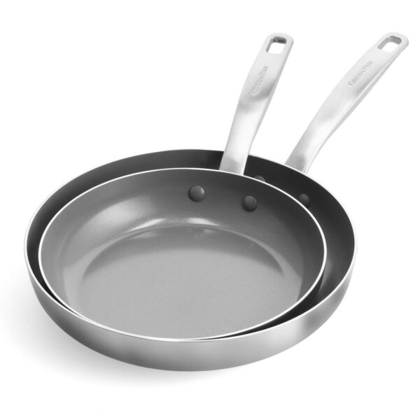 GreenPan Chatham Tri-Ply Stainless Steel Healthy Ceramic Nonstick Frypan Skillet Set