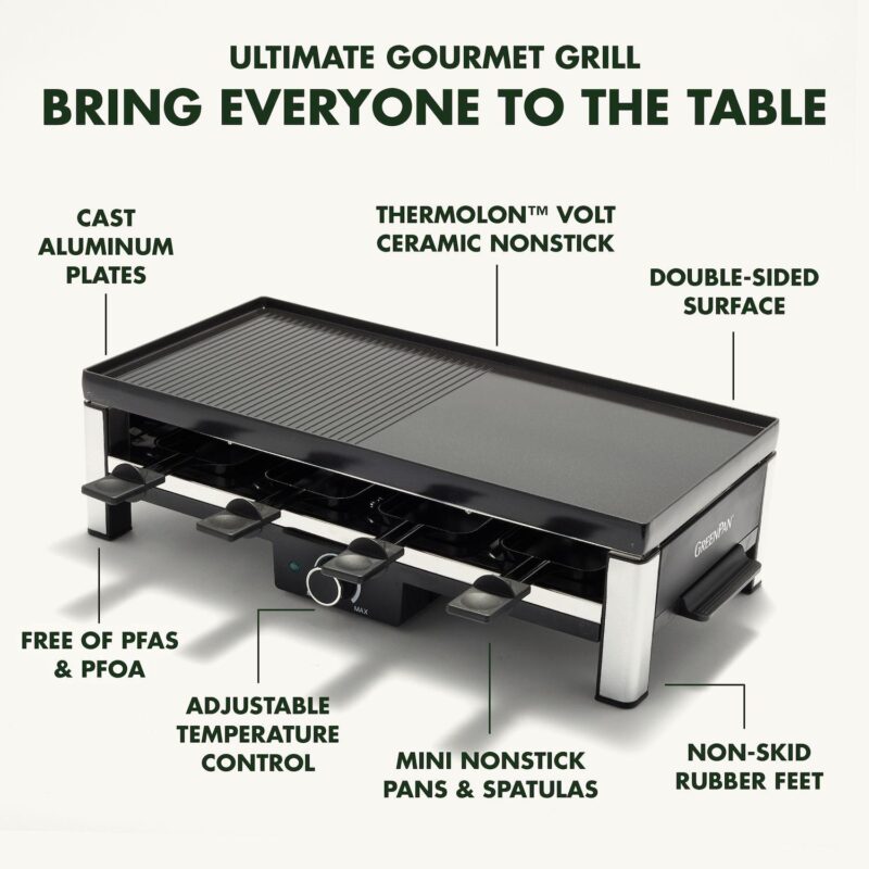 GreenPan Electrics PFAS-Free Ceramic Nonstick Reversible Grill, Griddle and Raclette - Image 5