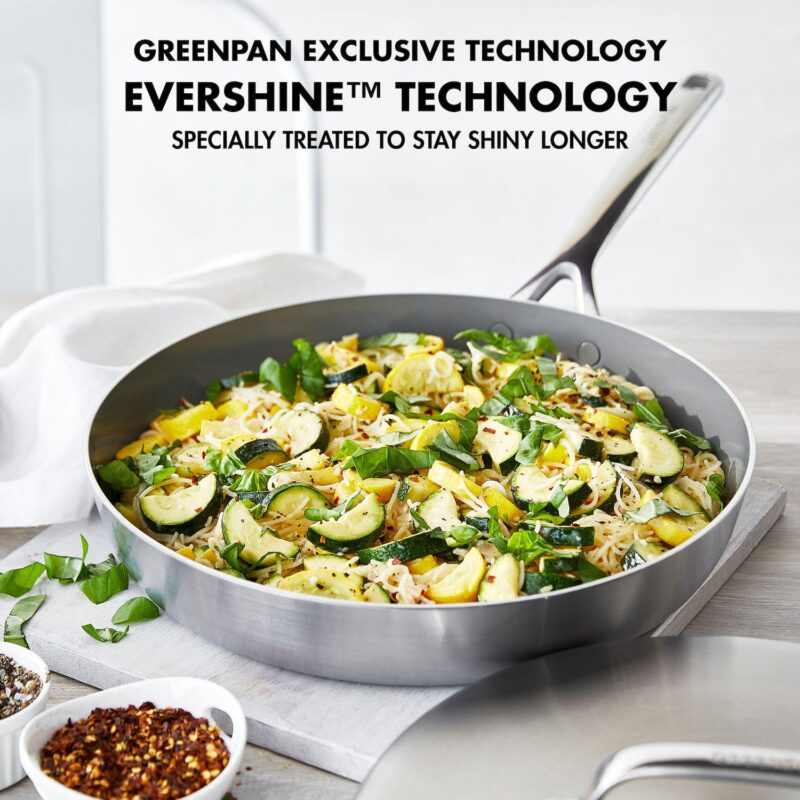 GreenPan GP5 12 in 5Ply Stainless Steel Frying Pan w Lid - Image 4
