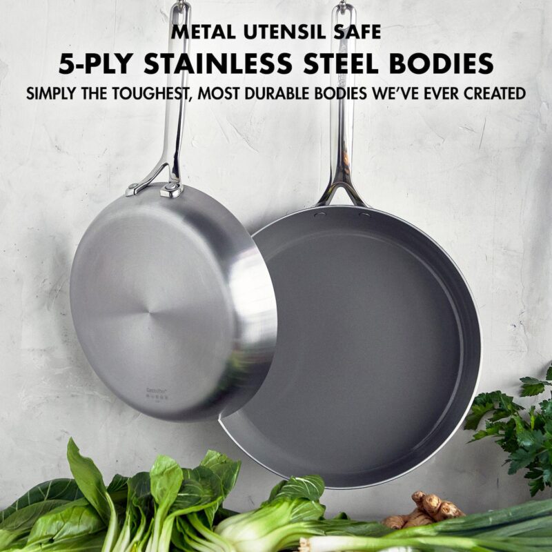 GreenPan GP5 2pc 10 in and 12 in 5Ply Stainless Steel Frying Pan Set - Image 4