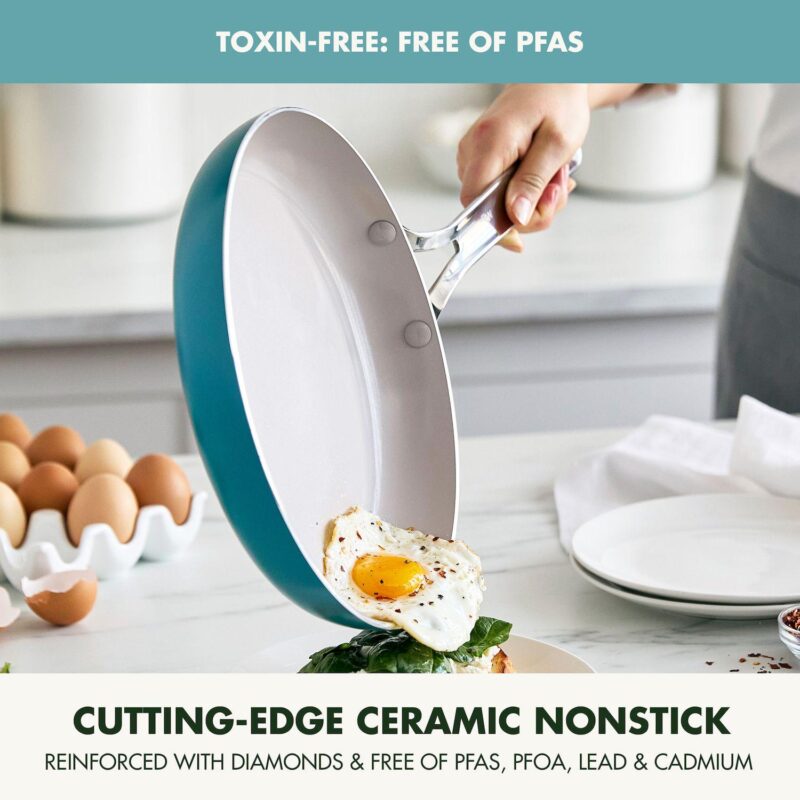 GreenPan Nova 3-pc. Healthy Ceramic Nonstick Cookware Set 10-in. Frypan and 4.37-qt. Saut Pan with Lid - Image 3