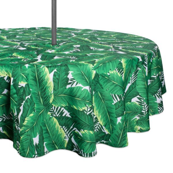 Green and White Banana Leaf Rounded Tablecloth with Zipper 60