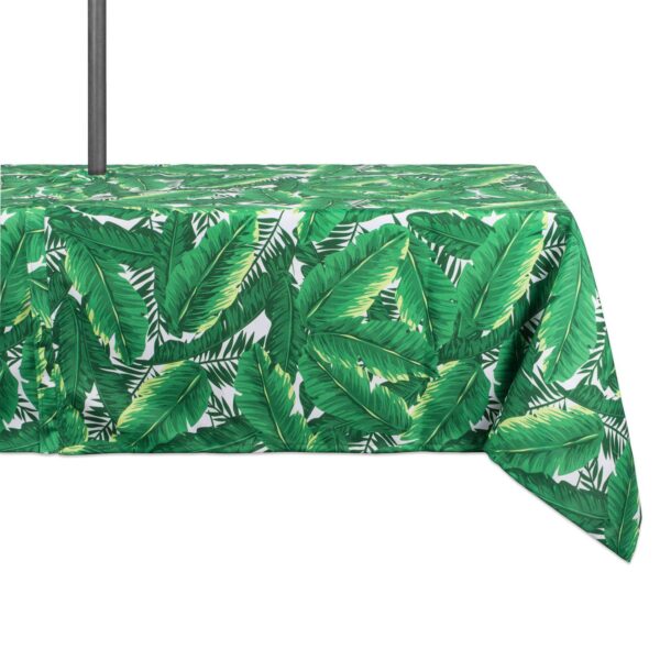 Green and White Banana Leaf Rectangular Tablecloth with Zipper 60 x 84