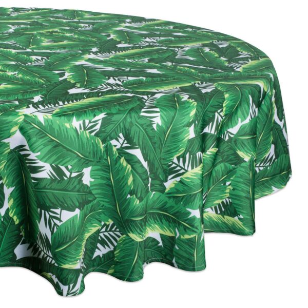 Green and White Banana Leaf Rounded Tablecloth 60