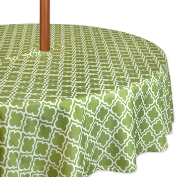 Green and White Lattice Patterned Round Tablecloth with Zipper 60