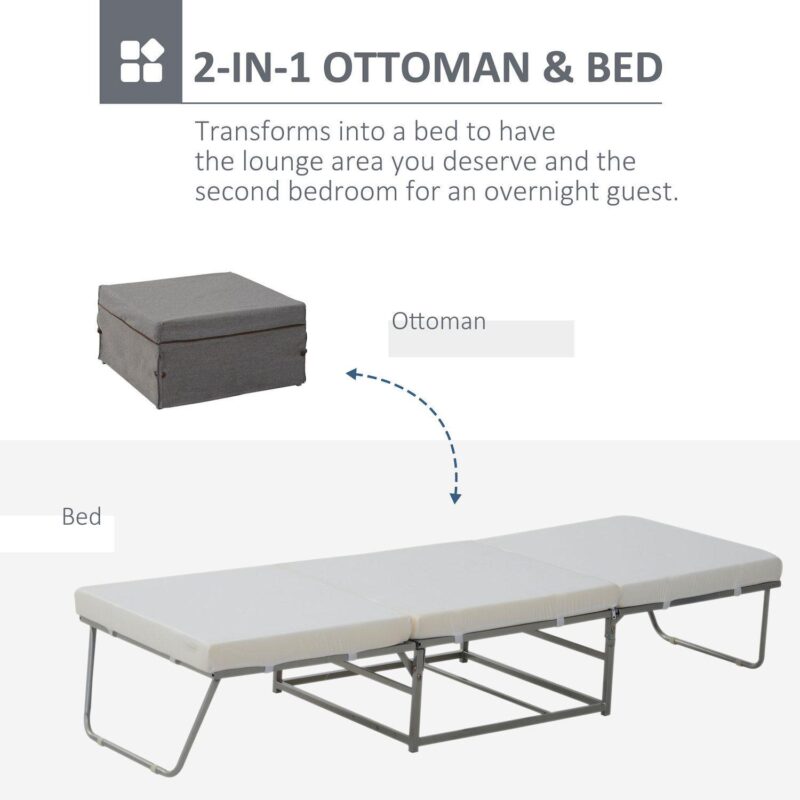 HOMCOM 2 In 1 Sofa Bed, Convertible Guest Sleeper Bed with Thick Padded Sponge and Storage Box for Small Room, Living Room, Grey - Image 4