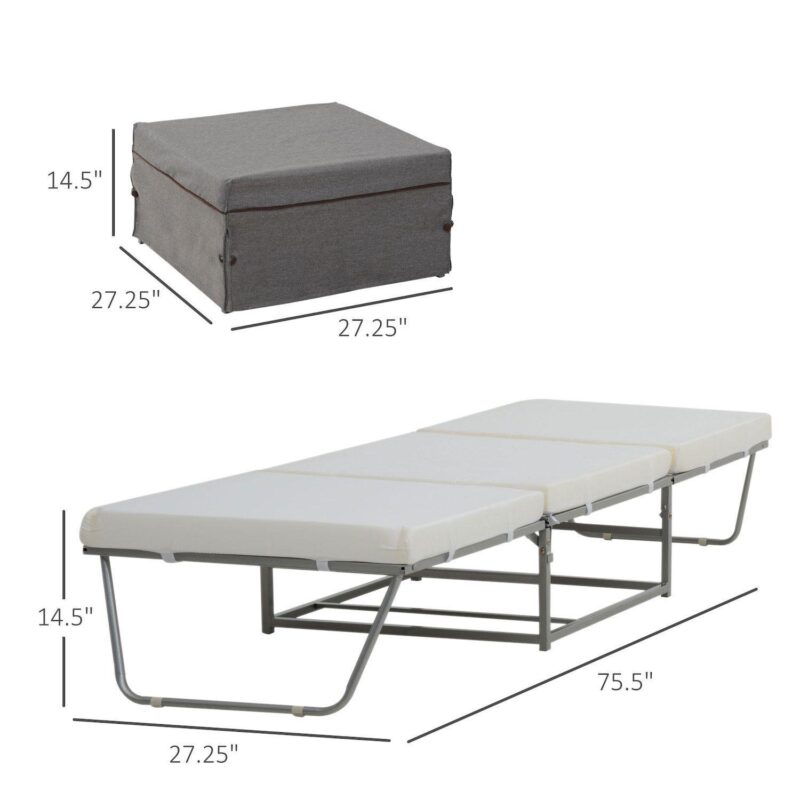 HOMCOM 2 In 1 Sofa Bed, Convertible Guest Sleeper Bed with Thick Padded Sponge and Storage Box for Small Room, Living Room, Grey - Image 3