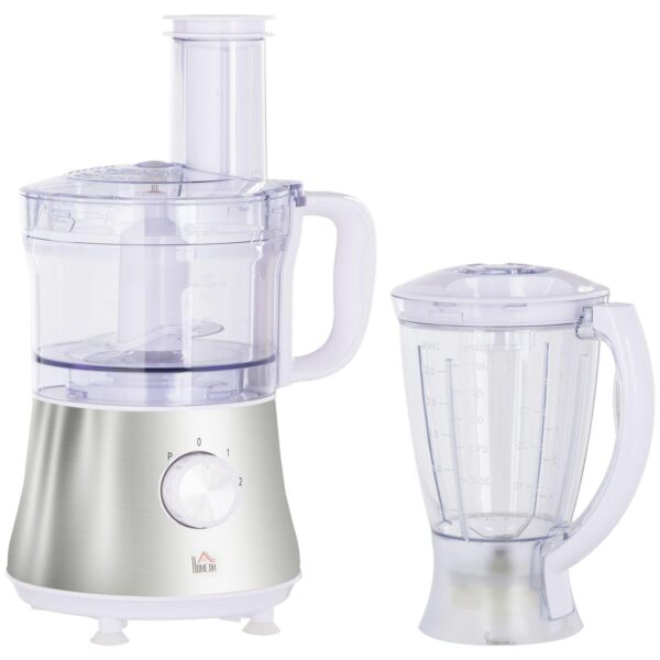 HOMCOM 2 in 1 Blender and Food Processor Combo for Chopping, Slicing, Shredding, Mincing and Pureeing for Vegetable, Meat and Nuts, 500W 5-Cup Bowl, 1.5L Blender Jug, 3 Blades and Adjustable Speed