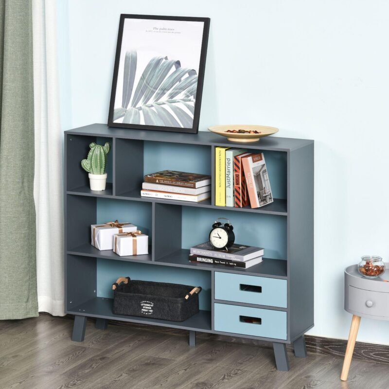 HOMCOM 3-Tier Bookcase Chest Open Shelves Cabinet Home Storage Furniture with Drawers - Image 2