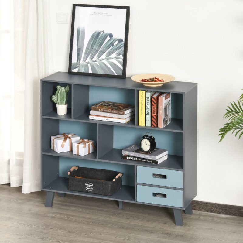 HOMCOM 3-Tier Bookcase Chest Open Shelves Cabinet Home Storage Furniture with Drawers - Image 3