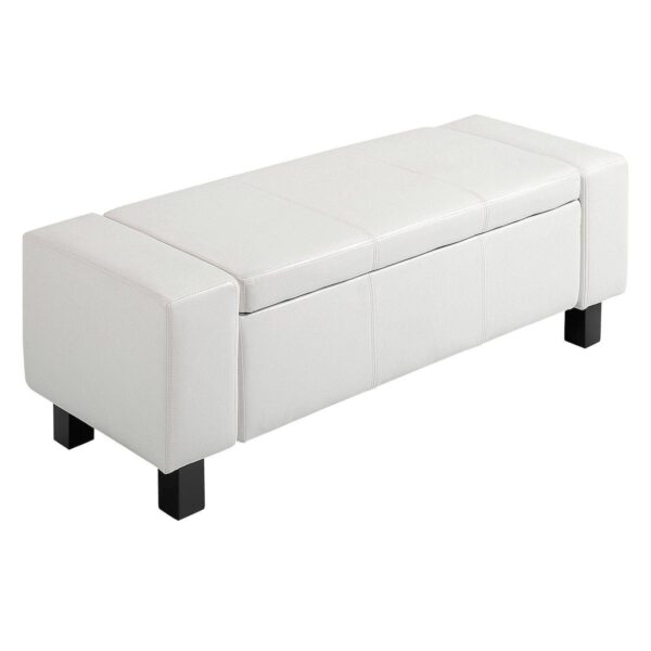 HOMCOM 42  Faux Leather Storage Ottoman Bench Organizer Chest Rectangular Footstool with Hinged Lid for Living Room Entryway or Bedroom Cream White