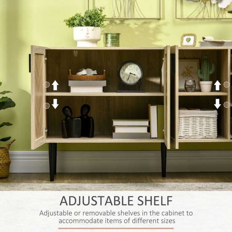HOMCOM 61.5 L Buffet Cabinet, Rustic Sideboard with Storage Cabinets, Drawers and Adjustable Shelves for Living Room, Dining Room, Kitchen, Oak - Image 5