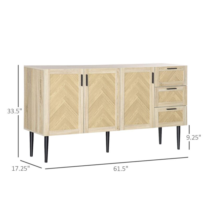 HOMCOM 61.5 L Buffet Cabinet, Rustic Sideboard with Storage Cabinets, Drawers and Adjustable Shelves for Living Room, Dining Room, Kitchen, Oak - Image 3