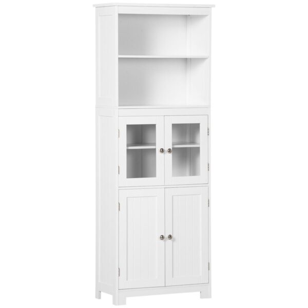 HOMCOM 63  Small Buffet with Hutch, 4-Door Kitchen Pantry, Freestanding Storage Cabinet with Adjustable Shelf for Dining Room, Living Room, White