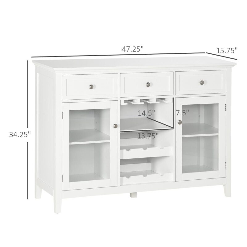 HOMCOM Glass Door Kitchen Sideboard, Buffet Cabinet with 6-Bottle Wine Rack and Stemware Racks, Coffee Bar for Living Room, Dining Room - Image 3