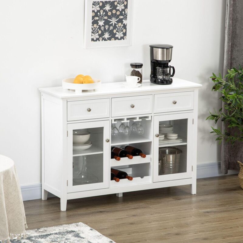 HOMCOM Glass Door Kitchen Sideboard, Buffet Cabinet with 6-Bottle Wine Rack and Stemware Racks, Coffee Bar for Living Room, Dining Room - Image 2