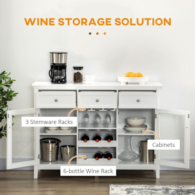 HOMCOM Glass Door Kitchen Sideboard, Buffet Cabinet with 6-Bottle Wine Rack and Stemware Racks, Coffee Bar for Living Room, Dining Room - Image 4