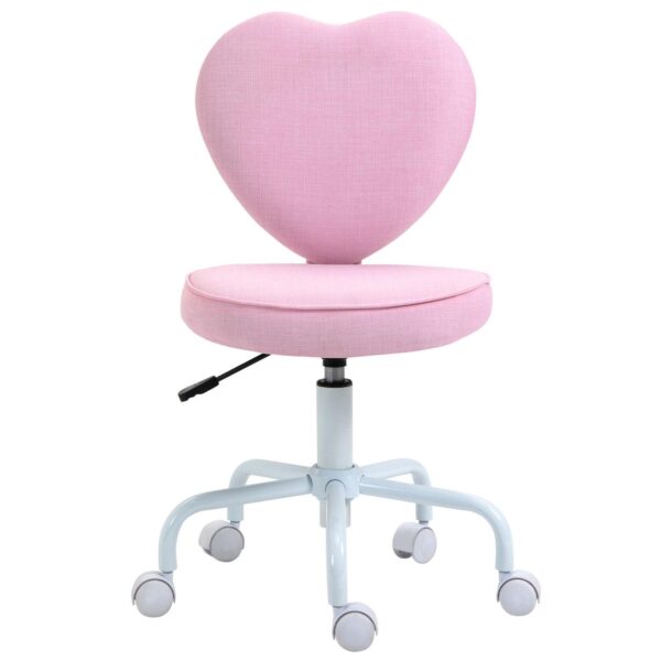 HOMCOM Heart Love Shaped Back Design Office Chair with Adjustable Height and 360 Swivel Castor Wheels Pink