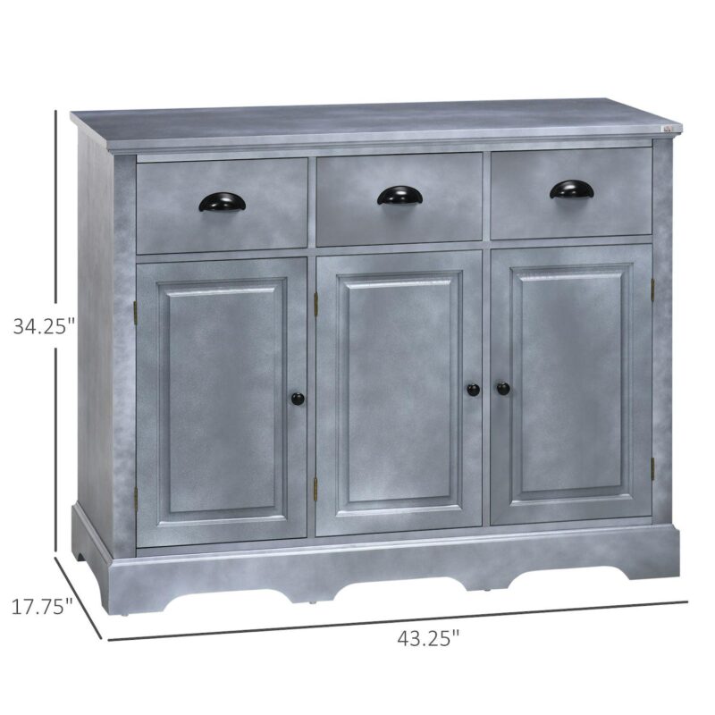 HOMCOM Industrial Buffet Cabinet, Kitchen Sideboard Storage with 3 Drawers, 3 Door Cabinets and Adjustable Shelf for Living Room, Blue - Image 3