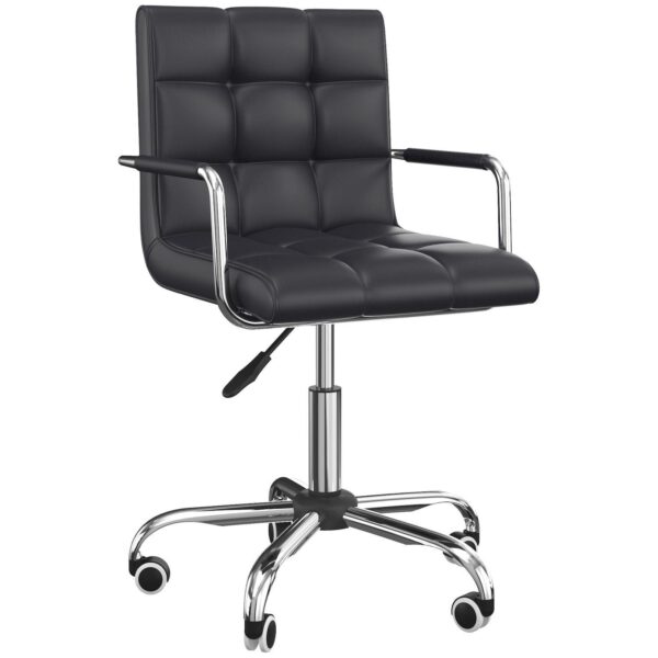 HOMCOM Modern Computer Desk Office Chair with Upholstered PU Leather Adjustable Heights Swivel 360 Wheels Black