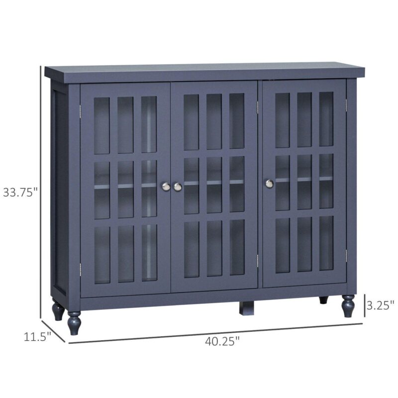 HOMCOM Modern Kitchen Sideboard, Buffet Cabinet with 2 Storage Cupboards, Glass Doors, Round Legs for Living Room, Bedroom, Grey - Image 3