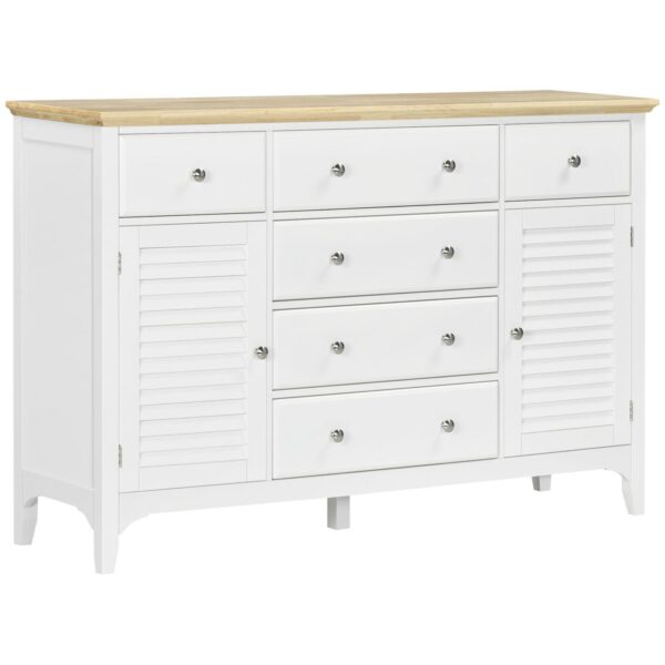 HOMCOM Modern Sideboard with Drawers, Buffet Cabinet with Storage Cabinets, Rubberwood Top and Adjustable Shelves for Living Room, Kitchen, White