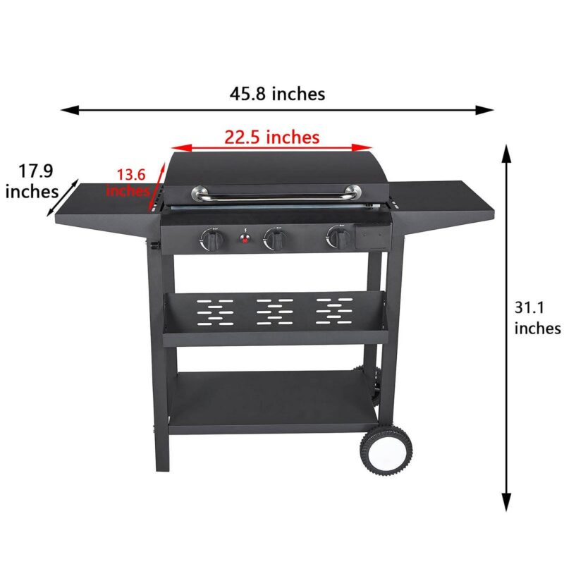 HONGGE 3-Burner Propane Flat Top Gas Grill Griddle, for BBQ, Camping - Image 4