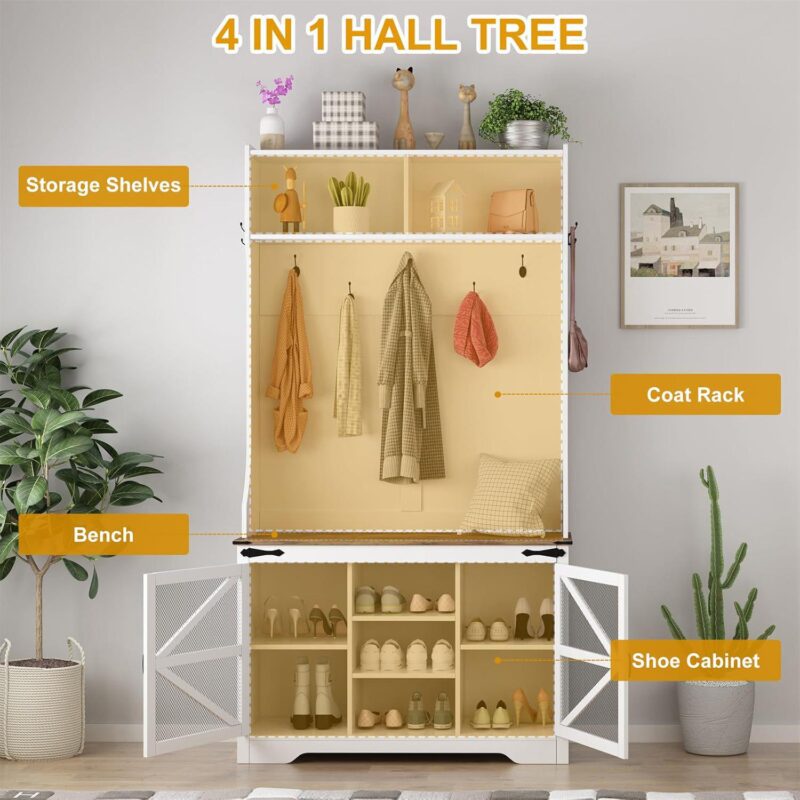 Hall Tree, 4-in-1 Coat Rack for Hallway, Mudroom Bench, Entryway Furniture - Image 4