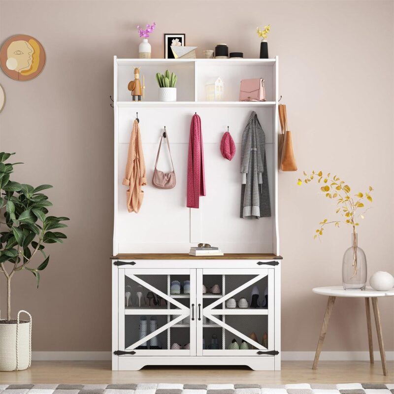 Hall Tree, 4-in-1 Coat Rack for Hallway, Mudroom Bench, Entryway Furniture - Image 3