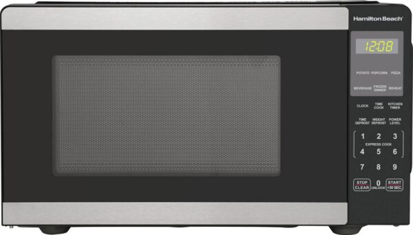 Hamilton Beach 0.9 Cu ft Countertop Microwave Oven, 900 Watts, Stainless Steel, New