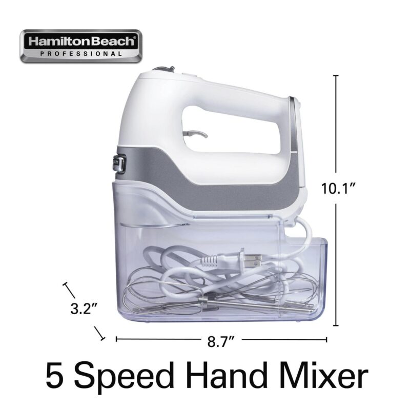 Hamilton Beach Professional 5-Speed Electric Hand Mixer, High Performance DC Motor, QuickBurst, Slow Start Speed, Stainless Steel Beaters and Whisk, White, 62652 - Image 8