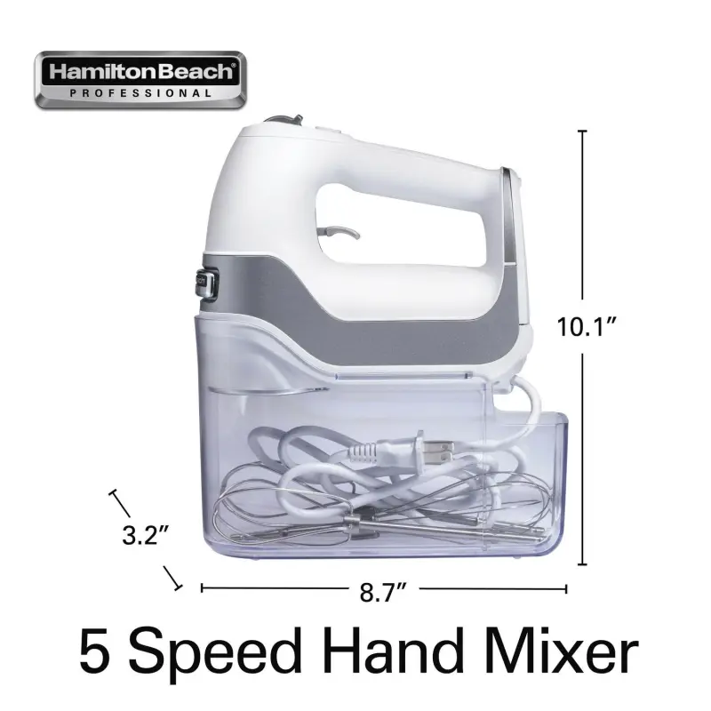 Hamilton Beach Professional 5-Speed Electric Hand Mixer, High Performance DC Motor, QuickBurst, Slow Start Speed, Stainless Steel Beaters and Whisk, White, 62652 - Image 8
