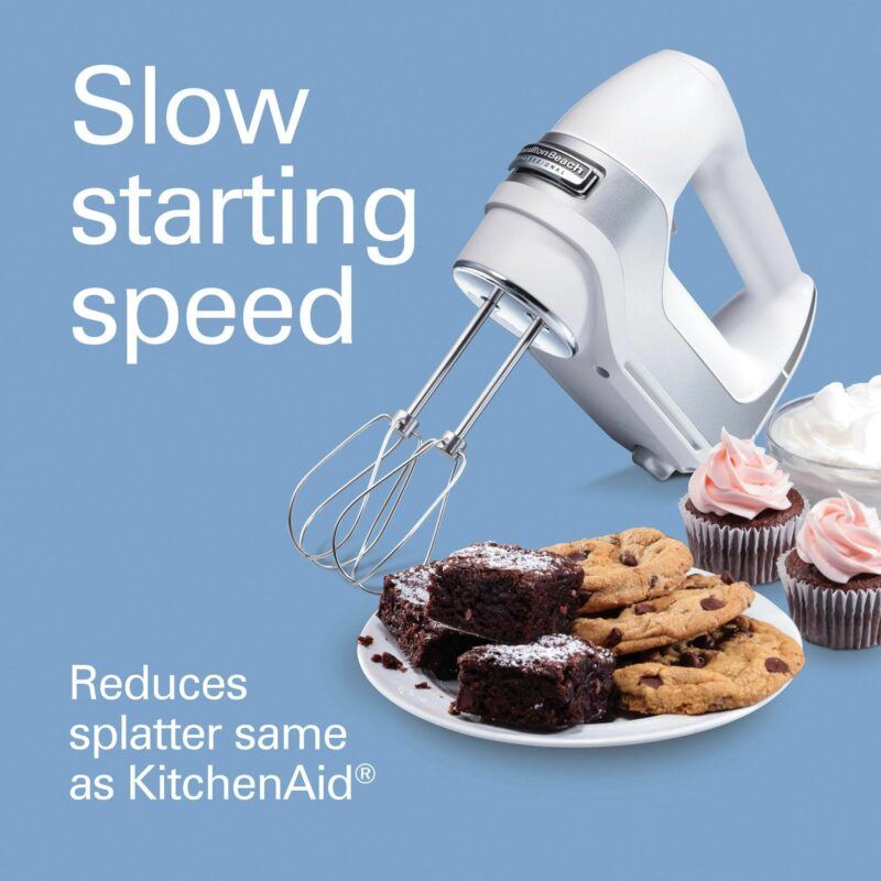 Hamilton Beach Professional 5-Speed Electric Hand Mixer, High Performance DC Motor, QuickBurst, Slow Start Speed, Stainless Steel Beaters and Whisk, White, 62652 - Image 3