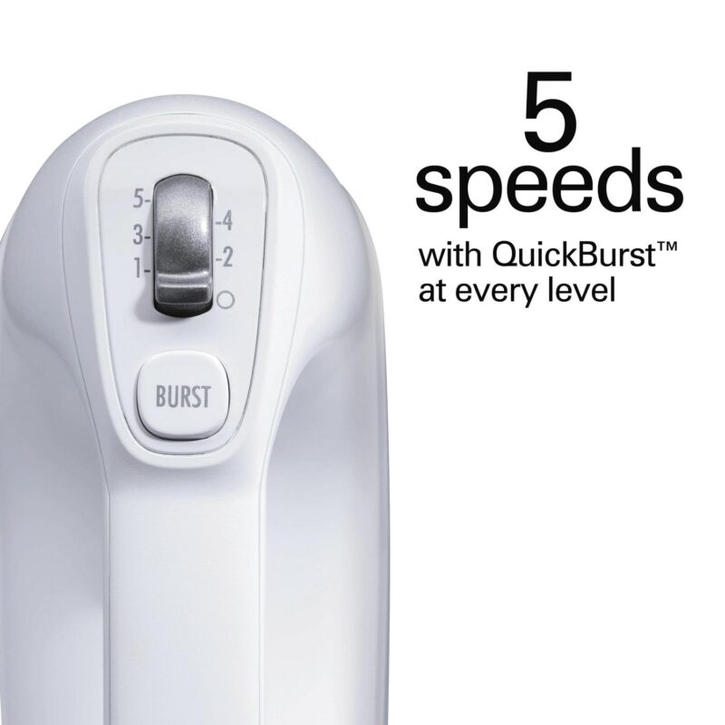 Hamilton Beach Professional 5-Speed Electric Hand Mixer, High Performance DC Motor, QuickBurst, Slow Start Speed, Stainless Steel Beaters and Whisk, White, 62652 - Image 5